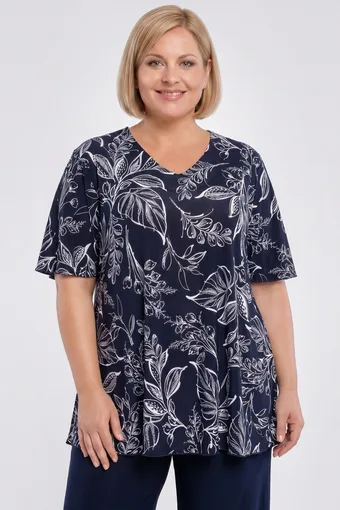 Tamnoplava bluza s lišćem