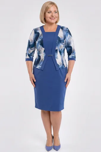 Haljina s imitacijom jakne, bež i plavi uzorci
