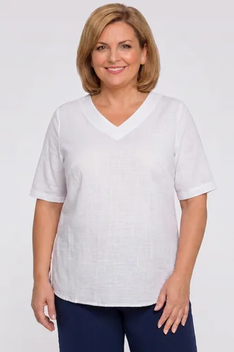 Bijela pamučna bluza s V izrezom