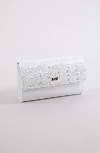 Bijelo-srebrna lakirana clutch torbica torbica