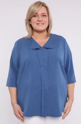 Lanena široka bluza u plavoj boji