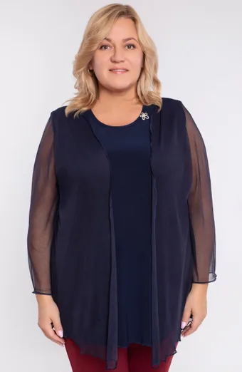 Tamnoplava bluza s mrežastim ogrtačem