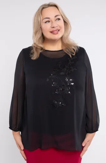 Crna šifonska bluza s ukrasima