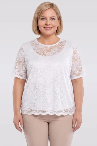Bijela cvjetna čipkasta bluza s uzorkom