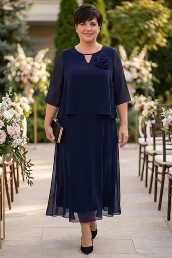Elegantna tamnoplava haljina s ukrasom