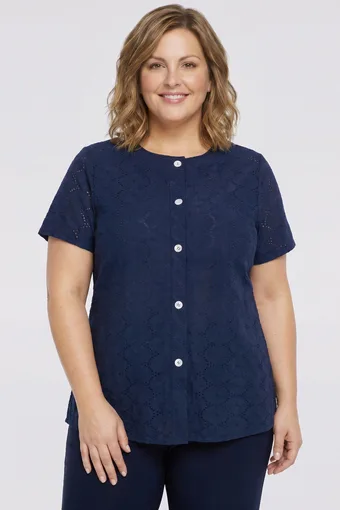 Tamnoplava bluza s ukrasnim gumbima