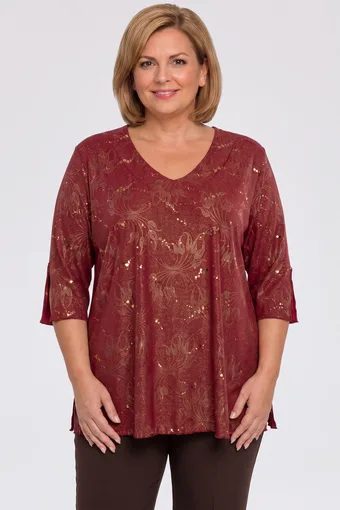 Bordo bluza s V-izrezom, šljokicama i šljokicama