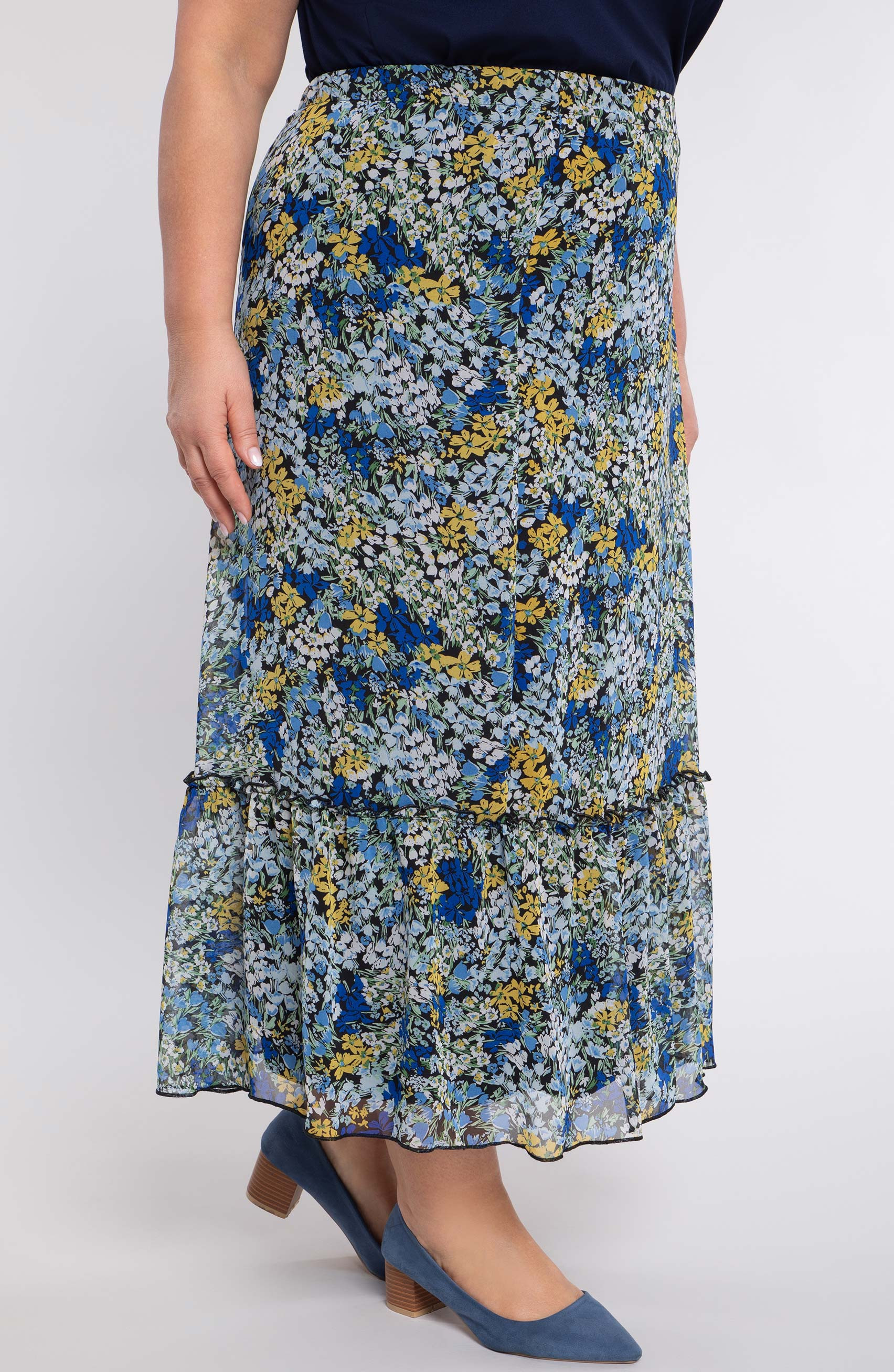 Plava i žuta cvjetna suknja od šifona